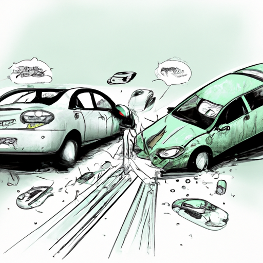 איור של שתי מכוניות מתנגשות כשמכונית אחת נוסעת על ידי נהג לא מבוטח.
