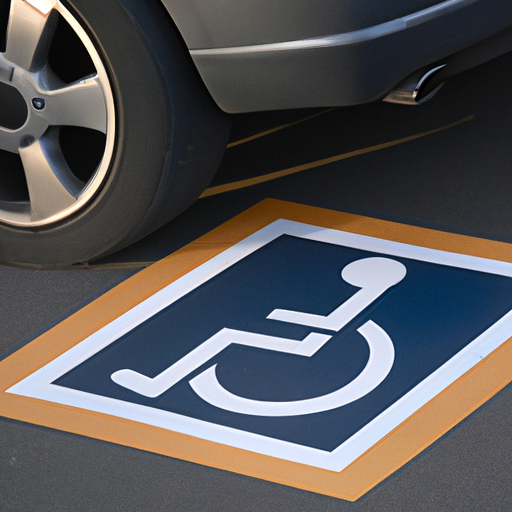 תמונה המציגה רכב עם לוחית נכה חונה במקום חניה ייעודי נגיש לכיסאות גלגלים.